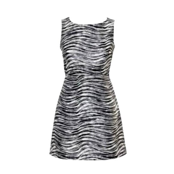 Alice + Olivia Everleigh Sheath Mini Dress 6 Black Silver Zebra Animal Print - Picture 2 of 10